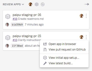 Review apps on the Heroku Pipelines page