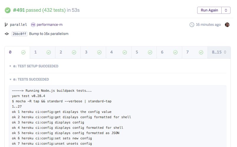 Heroku CI の並列テスト実行の UI