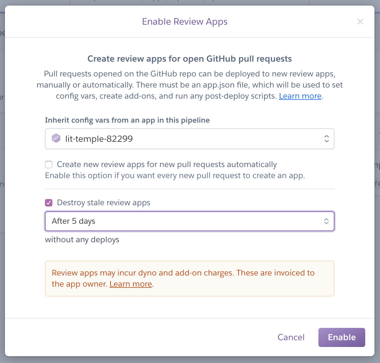 Initial set-up of Review apps