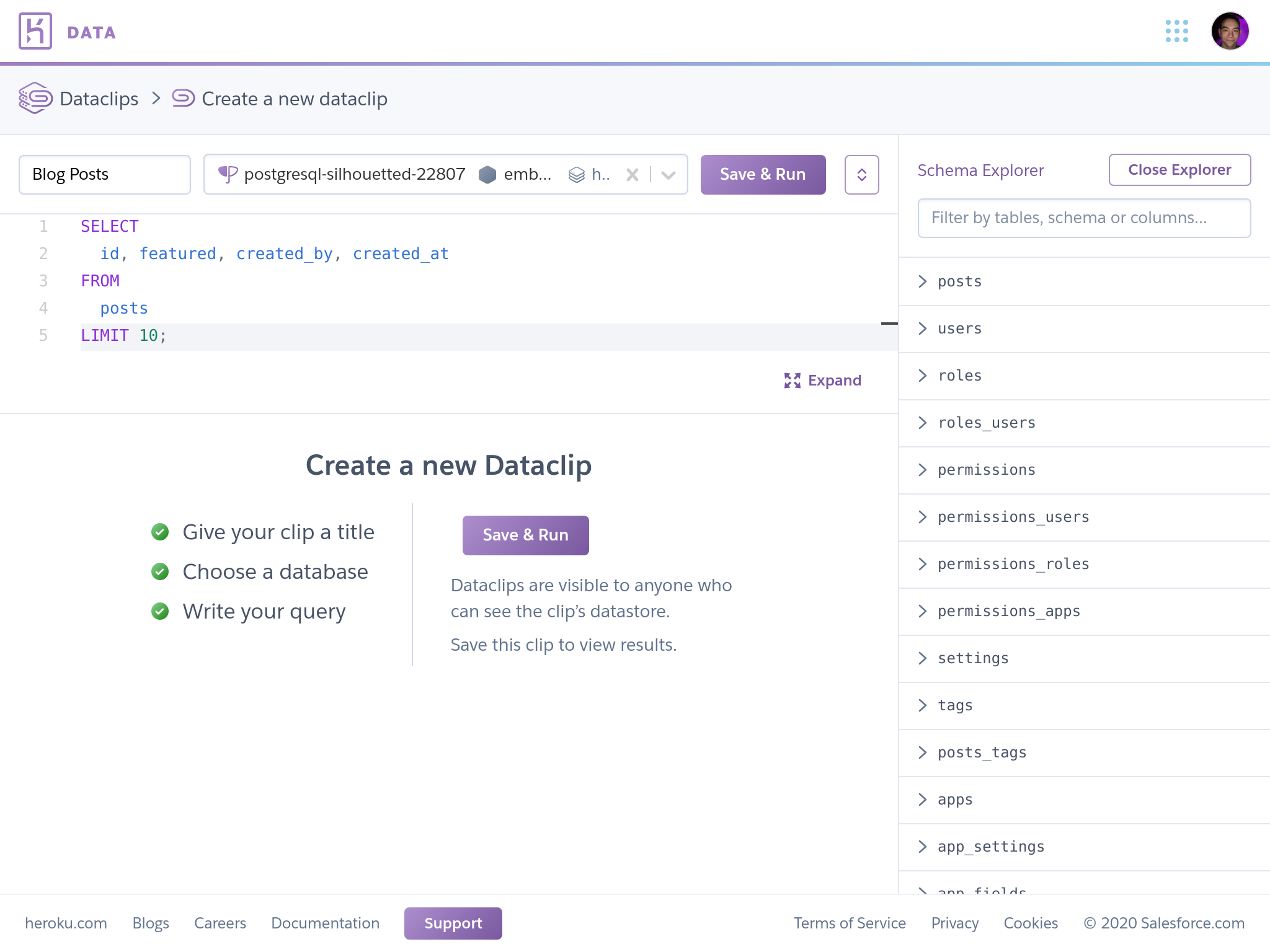 postgresql create table in heroku