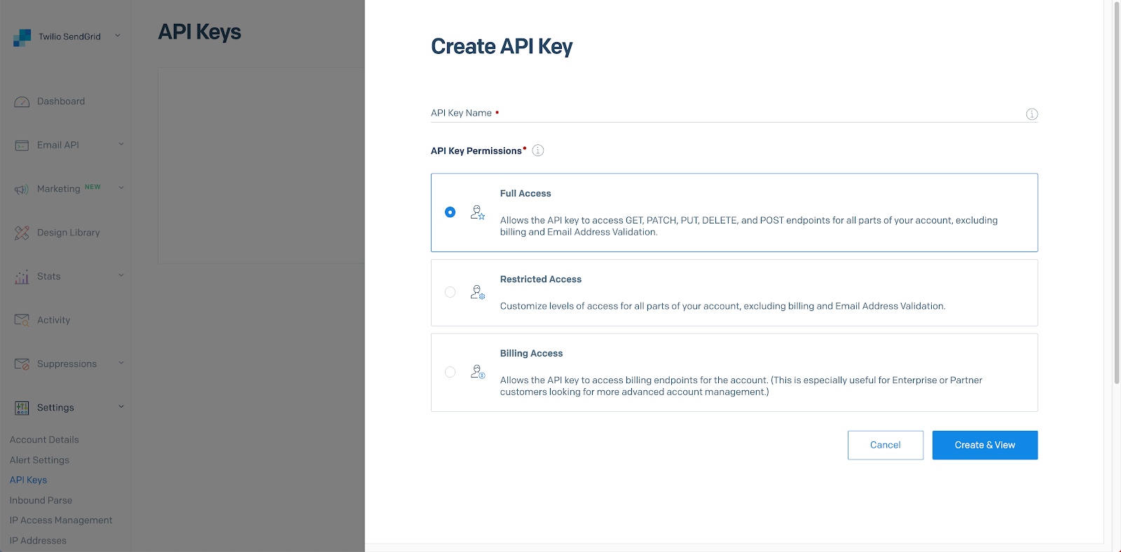 choose API key type