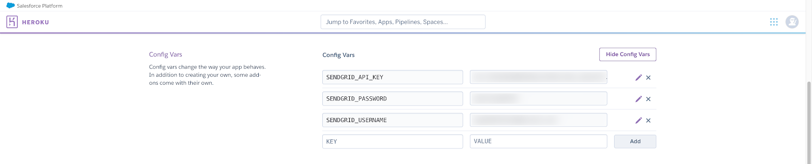 add or delete config vars