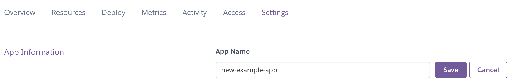 App settings tab