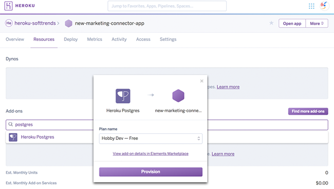 heruko postgres and connect via postgres.app