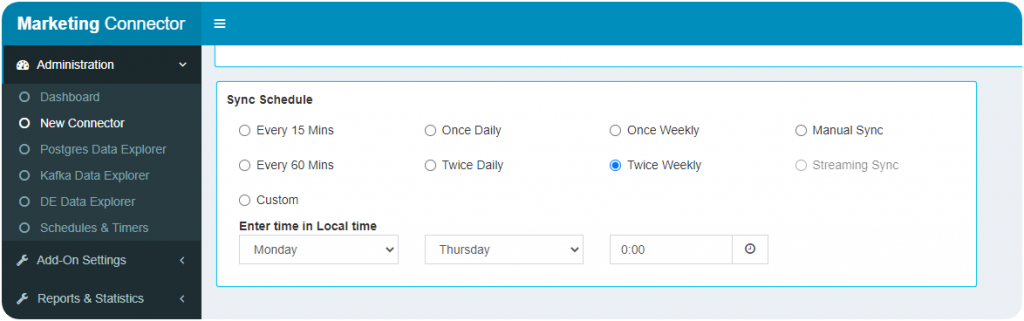 A screenshot of scheduled sync settings.